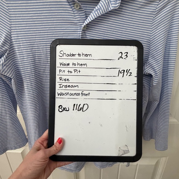 Renwick Polo Shirt Small Blue White Striped 3/4 Sleeve Pima Cotton Golf - Picture 5 of 5